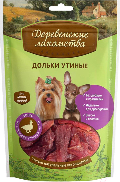 Изображение товара Лакомство для собак Деревенские лакомства Дольки утиные (55г)