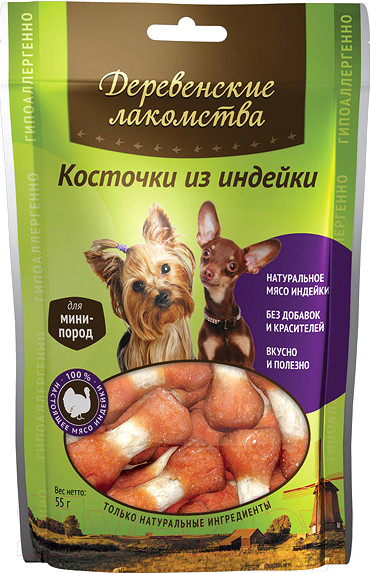 Изображение товара Лакомство для собак Деревенские лакомства Косточки из индейки (55г)