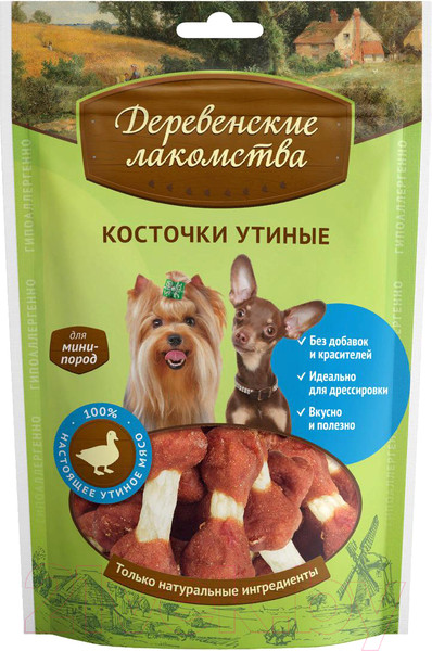 Изображение товара Лакомство для собак Деревенские лакомства Косточки утиные (55г)