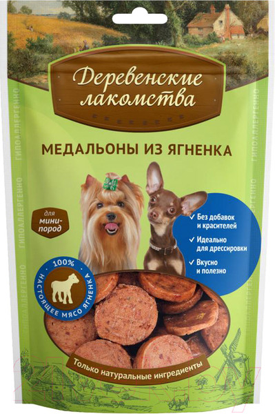 Изображение товара Лакомство для собак Деревенские лакомства Медальоны из ягненка (55г)