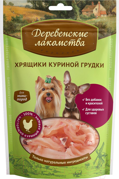 Изображение товара Лакомство для собак Деревенские лакомства Хрящики куриной грудки (30г)