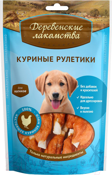 Изображение товара Лакомство для собак Деревенские лакомства Куриные рулетики (90г)