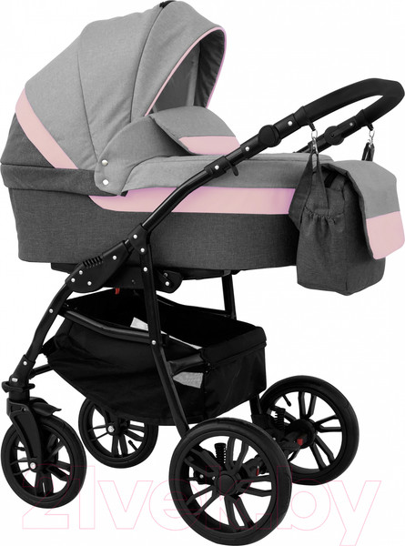 Изображение товара Детская универсальная коляска Alis Alvaro 2 в 1 (Al 03 темно-серый/светло-серый/розовая кожа)