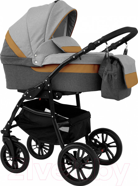 Изображение товара Детская универсальная коляска Alis Alvaro 2 в 1 (Al 05, темно-серый/светло-серый/рыжая кожа)