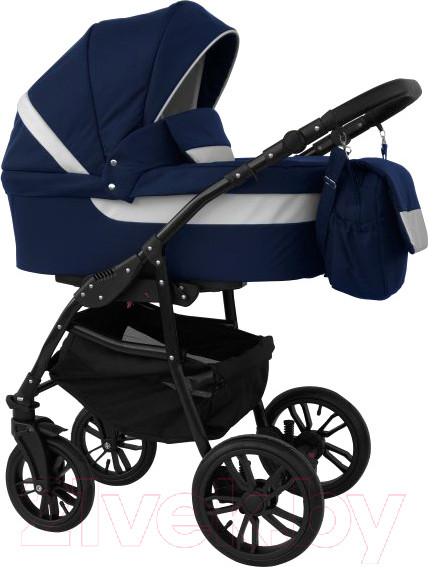 Изображение товара Детская универсальная коляска Alis Alvaro 2 в 1 (Al 07 темно-синий/белая кожа)