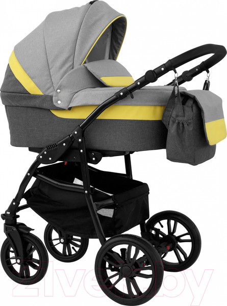 Изображение товара Детская универсальная коляска Alis Alvaro 2 в 1 (Al 02, темно-серый/светло-серый/желтая кожа)