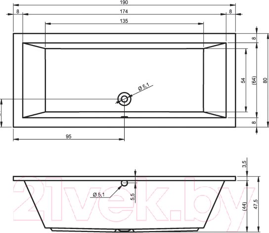Изображение товара Ванна акриловая Riho Lusso 190x80 / BA59005 (с ножками)