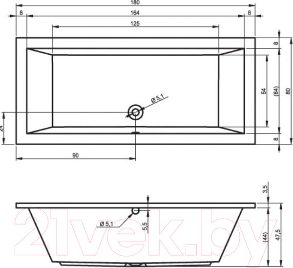 Изображение товара Ванна акриловая Riho Lusso 180x80 / BA98005 (с ножками)
