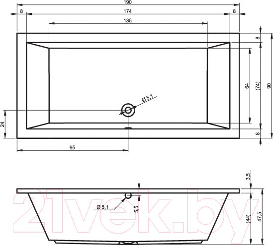 Изображение товара Ванна акриловая Riho Lusso 190x90 / BA99005 (с ножками)