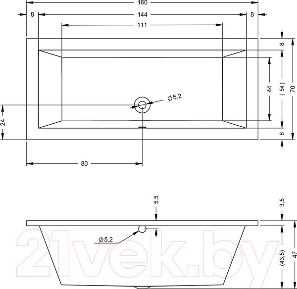 Изображение товара Ванна акриловая Riho Lusso 160 / BA57005 (с ножками и экраном)