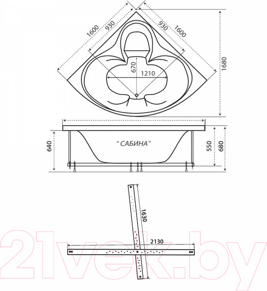 Изображение товара Ванна акриловая Triton Сабина 160x160 (с каркасом и экраном)