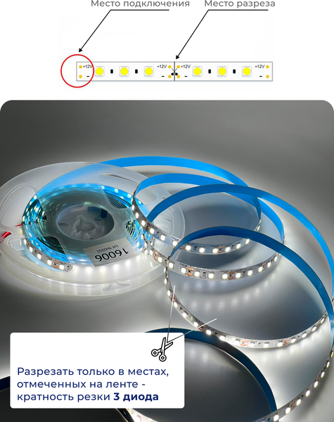 Изображение товара Светодиодная лента Truenergy 12V-120D 9.6W/m 6000K IP20 / 16006 (5м)