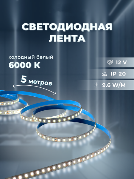 Изображение товара Светодиодная лента Truenergy 12V-120D 9.6W/m 6000K IP20 / 16006 (5м)