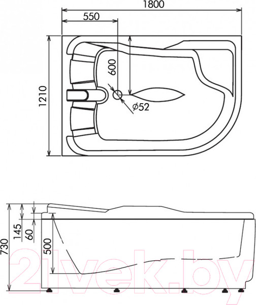 Изображение товара Ванна акриловая Gemy G9083 K L 180x121 (с гидромассажем)
