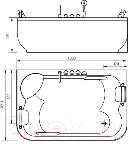 Изображение товара Ванна акриловая Gemy G9085 K L 180x116 (с гидромассажем)