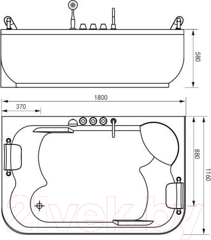 Изображение товара Ванна акриловая Gemy G9085 K R 180x116 (с гидромассажем)