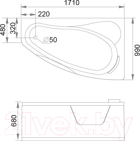 Изображение товара Ванна акриловая Gemy G9046 II K R 171x99 (с гидромассажем)