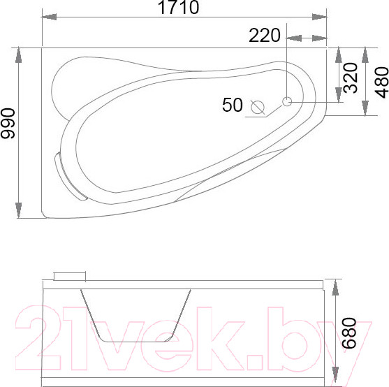 Изображение товара Ванна акриловая Gemy G9046 II K L 171x99 (с гидромассажем)