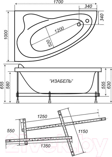 Изображение товара Ванна акриловая Triton Изабель 170x100 L (с каркасом)