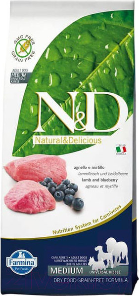 Изображение товара Сухой корм для собак Farmina N&D Prime Adult Medium/Maxi Lamb & Blueberry (12кг)