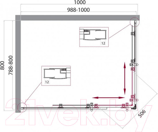 Изображение товара Душевой уголок BelBagno UNO-195-AH-2-100/80-P-Cr