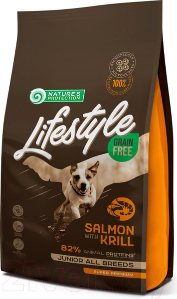 Изображение товара Сухой корм для собак Nature's Protection Lifestyle Grain Free Salmon With Krill Junior / NPLS45687 (10кг)