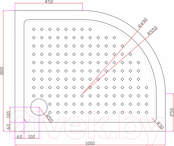 Изображение товара Душевой поддон Cezares TRAY-A-RH-100/80-550-15-W-L