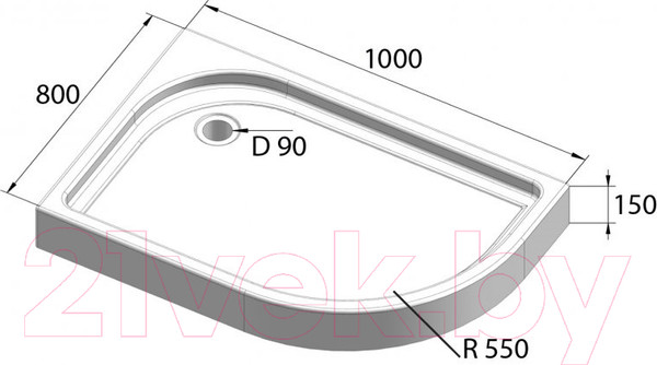 Изображение товара Душевой поддон BelBagno TRAY-BB-RH-100/80-550-15-W-L
