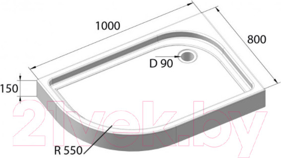 Изображение товара Душевой поддон BelBagno TRAY-BB-RH-100/80-550-15-W-R