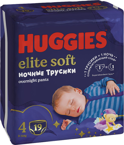 Изображение товара Подгузники-трусики детские Huggies Elite Soft Overnites 4 (19шт)