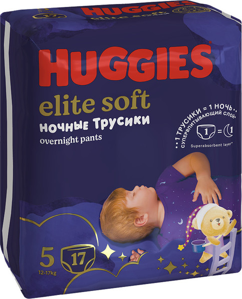 Изображение товара Подгузники-трусики детские Huggies Elite Soft Overnites 5 (17шт)