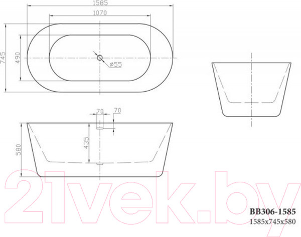 Изображение товара Ванна акриловая BelBagno BB306-1585