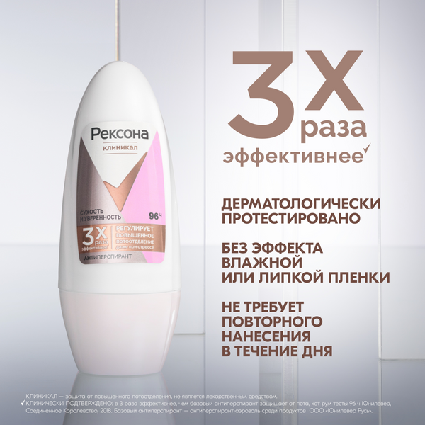 Изображение товара Антиперспирант шариковый Rexona Clinical Protection Сухость и уверенность Box (50мл)