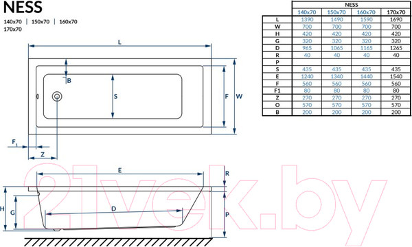 Изображение товара Ванна акриловая Excellent Ness Mono 150x70