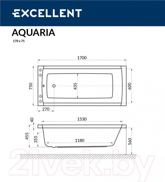 Изображение товара Ванна акриловая Excellent Aquaria 170x75