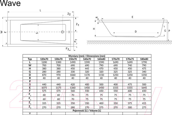 Изображение товара Ванна акриловая Excellent Wave 170x75