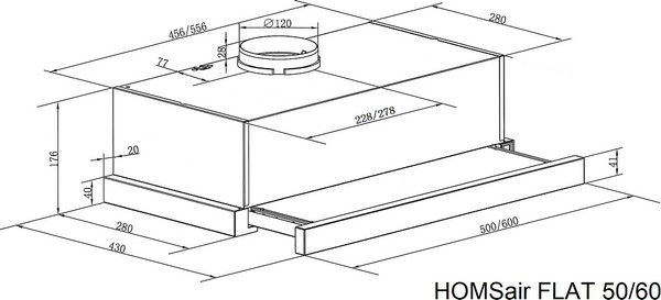 Изображение товара Вытяжка телескопическая HOMSair Flat 60 (нержавеющая сталь)