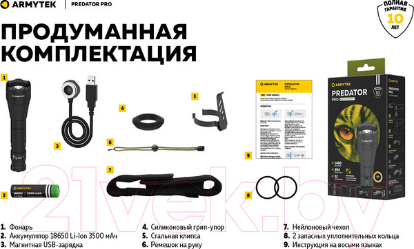 Изображение товара Фонарь Armytek Predator Pro Magnet USB F07301W XHP35 HI (теплый)