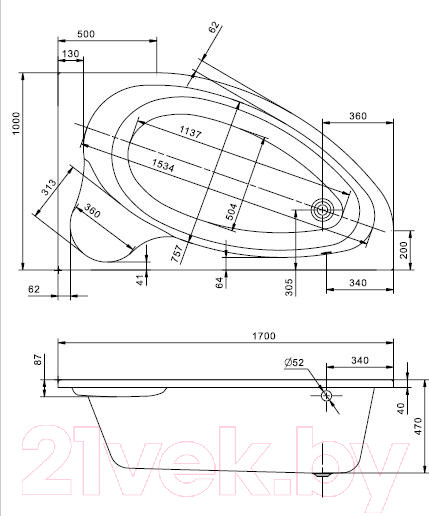 Изображение товара Ванна акриловая Santek Эдера 170x100 R (WH501663)