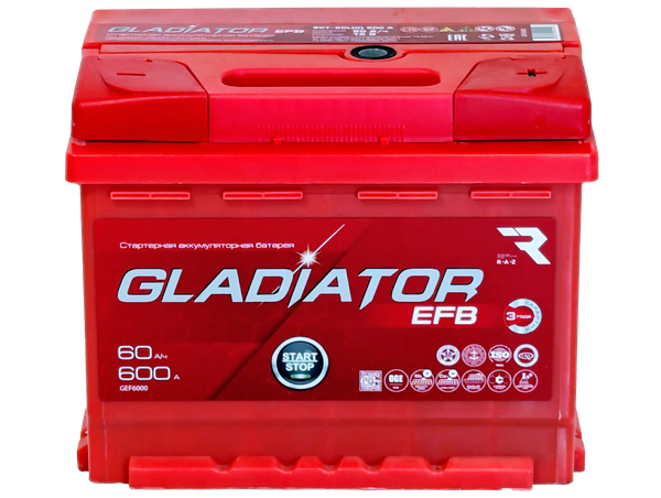 Изображение товара Автомобильный аккумулятор Gladiator EFB R+ (60 А/ч)