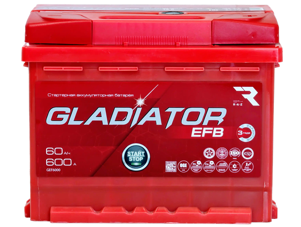 Изображение товара Автомобильный аккумулятор Gladiator EFB R+ (60 А/ч)