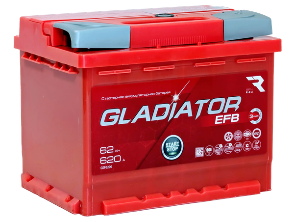 Изображение товара Автомобильный аккумулятор Gladiator EFB R+ (62 А/ч)