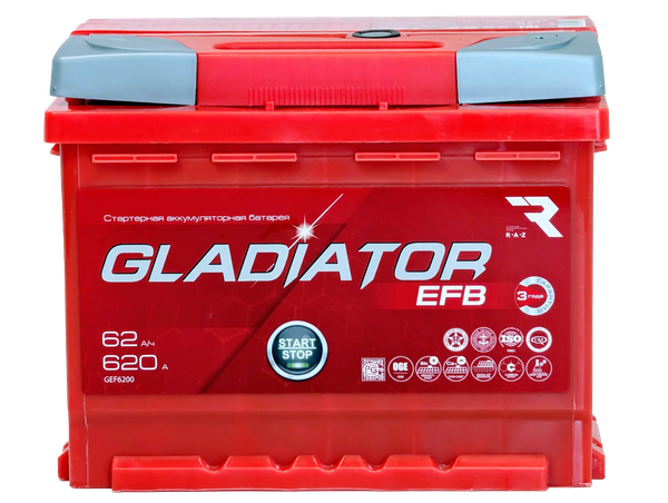 Изображение товара Автомобильный аккумулятор Gladiator EFB R+ (62 А/ч)