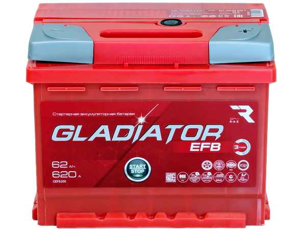 Изображение товара Автомобильный аккумулятор Gladiator EFB R+ (62 А/ч)