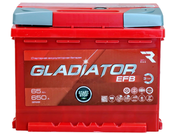 Изображение товара Автомобильный аккумулятор Gladiator EFB R+ (65 А/ч)