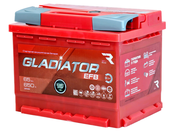 Изображение товара Автомобильный аккумулятор Gladiator EFB R+ (65 А/ч)