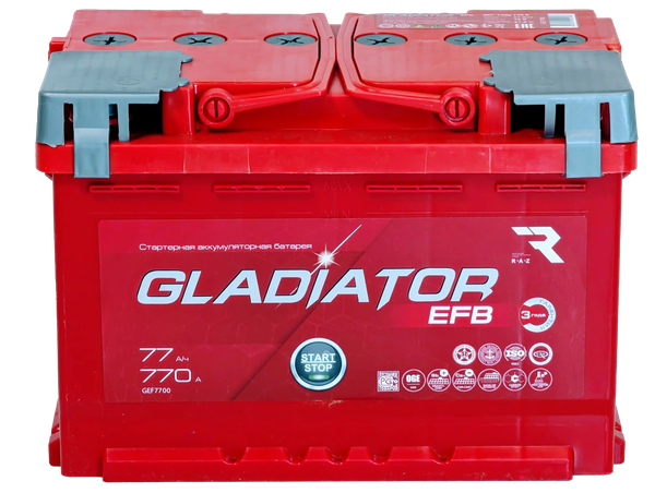 Изображение товара Автомобильный аккумулятор Gladiator EFB R+ (77 А/ч)
