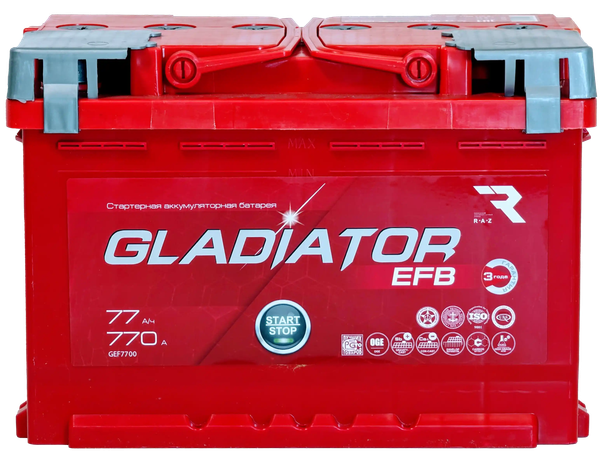Изображение товара Автомобильный аккумулятор Gladiator EFB R+ (77 А/ч)
