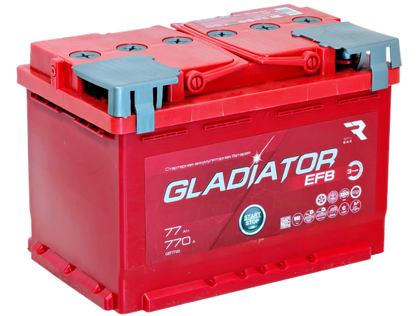 Изображение товара Автомобильный аккумулятор Gladiator EFB R+ (77 А/ч)