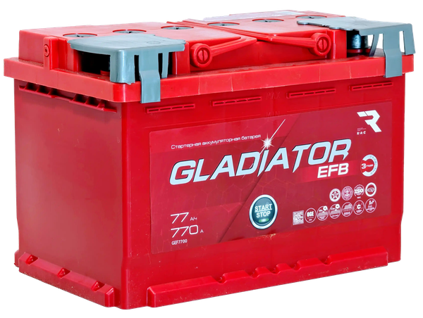 Изображение товара Автомобильный аккумулятор Gladiator EFB R+ (77 А/ч)